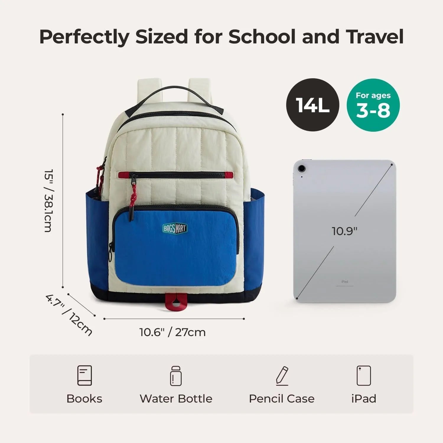 Walker 14L Featherlight Color Block Kids Backpack with Pencil Case - BAGSMART